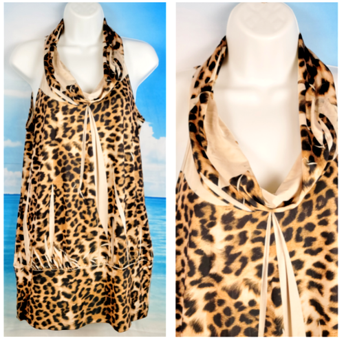 MOA MOA Womans TAN/BROWN Animal Print TUNIC Top Cowl Neck Shirt SLINKY size Med