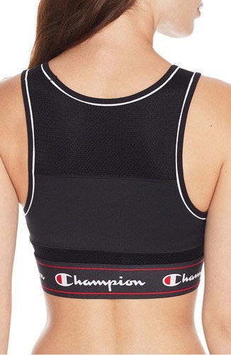 Champion Women's Banded Mesh Medium-Support Sports Bra Black - Picture 2 of 2