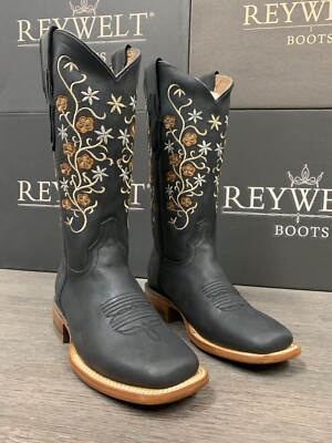 WOMEN'S WESTERN SQUARED TOE COWGIRL BOOTS SMOOTH LEATHER 0JAZMIN NEGRO