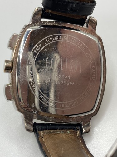 Orologio Ecclissi Vintage Argento Sterling Cronografo Unisex Cinturino Pelle Nero - Foto 8 di 10