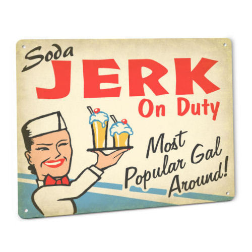 Soda JERK On Duty SIGN Female Vintage Retro 50s Diner Fountain Cola Dispenser - Imagen 1 de 1