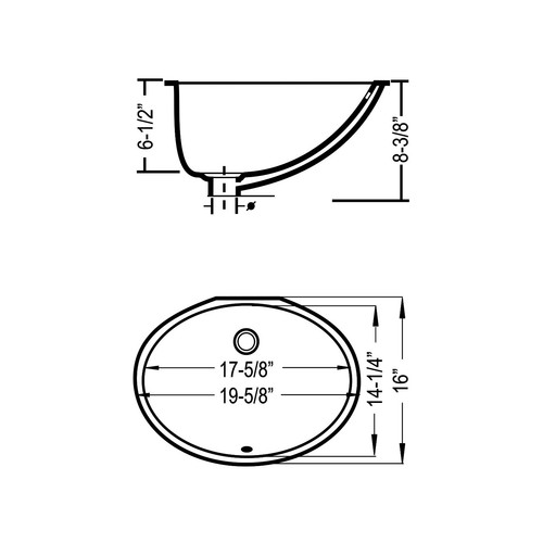Untertasse Oval Unterbau Badezimmer Spüle 19-3/8"" x 15-3/4"" x 8-3/8"" schwarz Porzellan - Bild 4 von 4