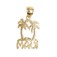 New 14k Yellow Gold Maui Hawaii Island Charm Pendant