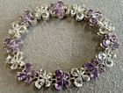 Heavy Sterling Silver Amethyst White Topaz Butterfly Tennis Bracelet 7.5"