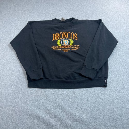 Vtg Denver Broncos x Logo 7 Sweatshirt Men Medium Black Football NFL 1989 USA