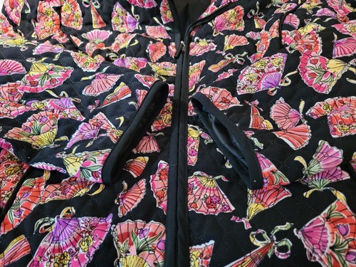 RQT Jacket Womens Extra Large Black Multicolored Fans Quilted Zip Up Boho - Picture 3 of 10