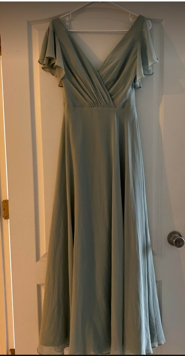 Davids Bridal V Neck Flutter Sleeve Bridesmaid Dress in Dusty Sage, Size 2  | eBay