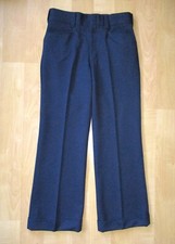 Vtg 70s Navy Blue Textured Poly Knit Wide Flare Leg Disco Pimp Cuffed Pants 31