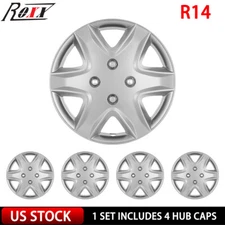 14" Set of 4 Silver Wheel Covers Snap On Full Hub Caps fit R14 Tire & Steel Rim