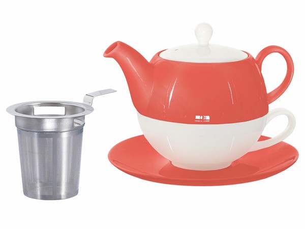 Buchensee Tea For One / Teeset Lena, Teekanne 500Ml Mit Sieb In Rot, Porzellan-image
