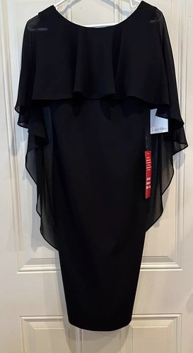 Abito tubino donna Calvin Klein crepe manica mantello nero taglia 2 nuovo con etichetta zip dietro - Foto 19 di 22