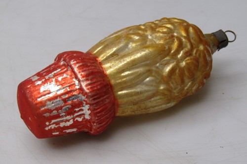 Vintage Antik Glas Gold Hyazinthe Blume geprägt Weihnachtsschmuck Germany - Bild 6 von 9