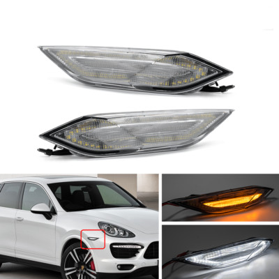 For Porsche 958 Cayenne 11-14 Clear LED Switchback DRL Side Marker Signal Lights