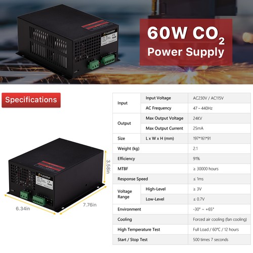50W 60W CO2 fuente de alimentación láser PSU para grabado láser de CO2 220V - Imagen 3 de 8