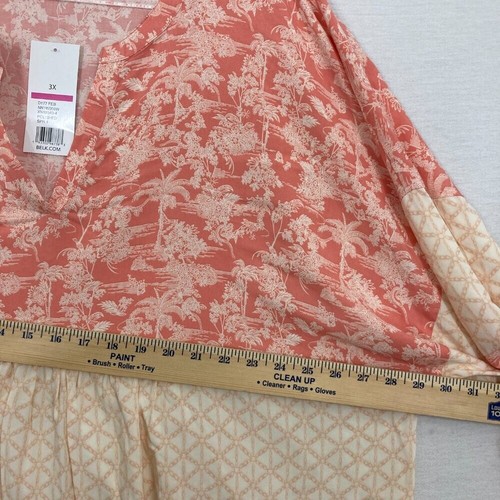 NWT New Directions Pink Cream Floral Boho Patchwork Puff Sleeve Rayon Top 3X - Picture 7 of 10
