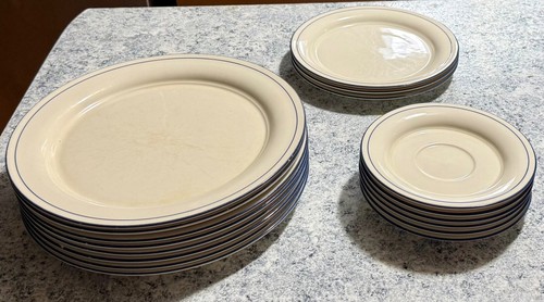 Lenox Blue Pinstripes oval dinner plate set 17 pieces! Durable chinastone!