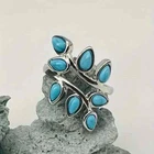 Boho 925 Sterling Silver Elegant Charms Vintage Fashion Turquoise Ring Size 7