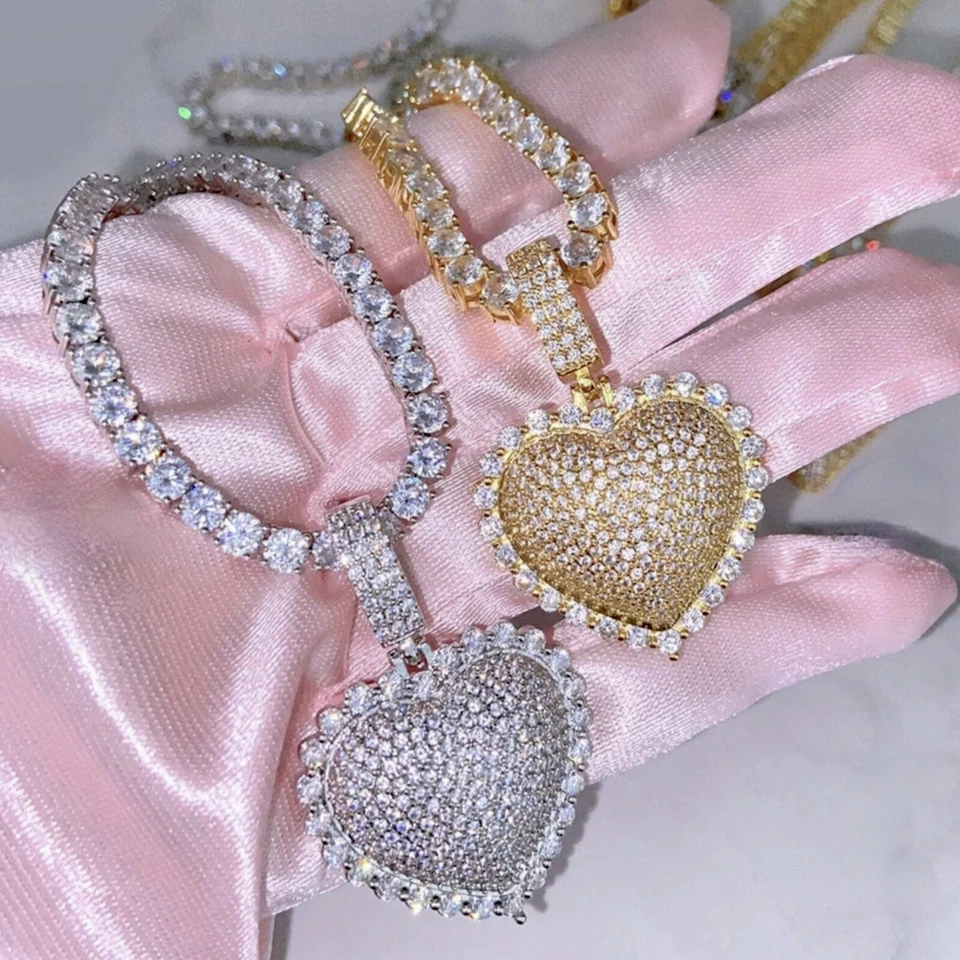 18k镀金心形吊坠和5米圆形模拟钻石网球链项链 — 第 2/4 张图片