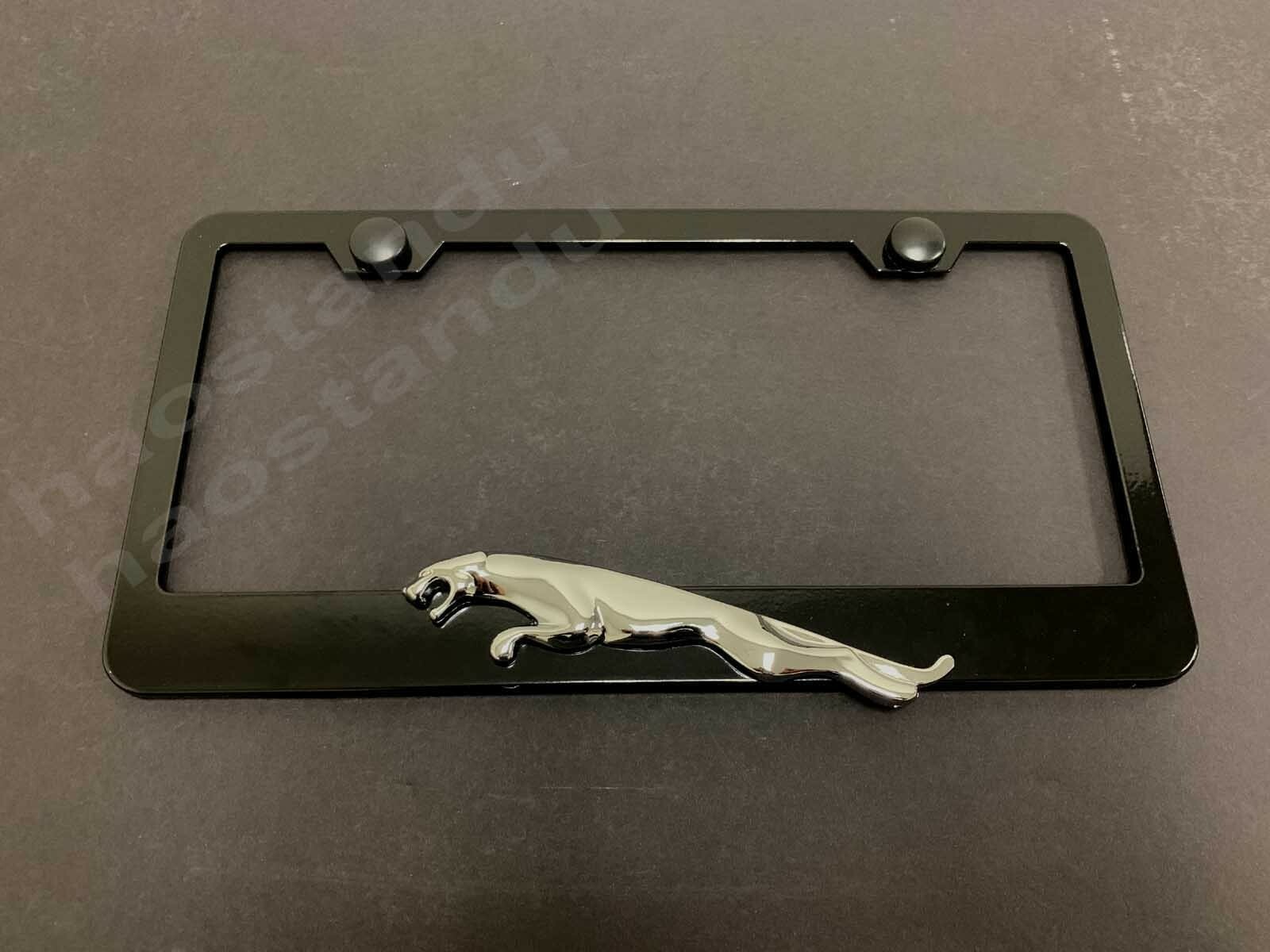 Black Stainless Steel Jaguar Leaper 3D Emblem License Plate Frame - Rust Free