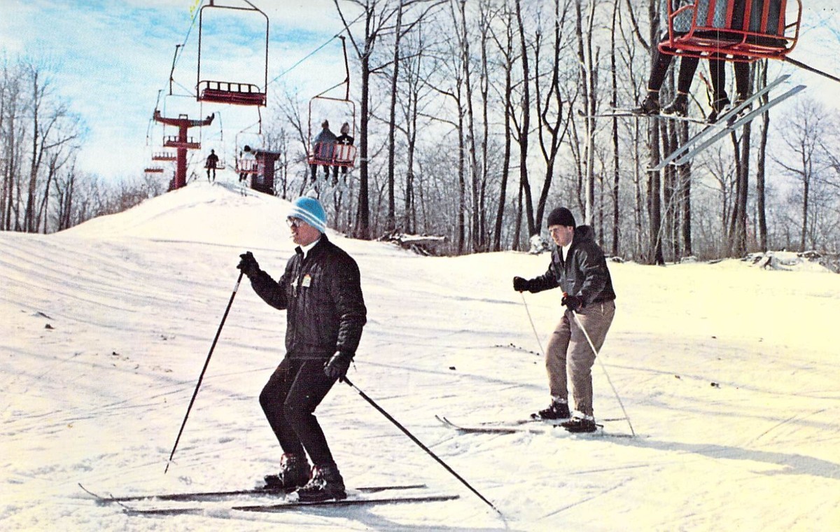 1965 PA Champion Seven Springs Mountain Resort Lifts Skiers Skiing Postcard  NA07
