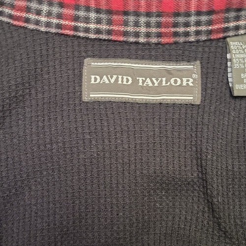 David Taylor Mens Large Thermal Red Plaid Collared Button Up Flannel Warm Winter - Picture 3 of 9