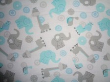 Handmade Flannel Crib Sheet / White Gray/Turquoise Elephants REDUCED 