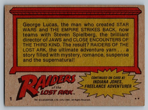 1981 Topps Indiana Jones - Raiders of the Lost Ark Singles. You Pick. NM - 第 3/167 張圖片