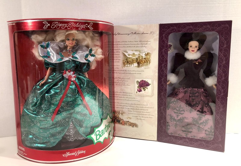 (Set of 2) NRFB 1995 Happy Holidays + 1996 Hallmark Holiday Traditions Barbies