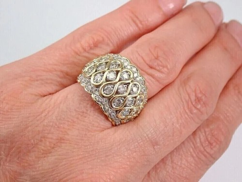 Lab Created Diamond 2.30Ct Round Cut Cluster Wedding Ring 14K 2 Tone Gold Plated - Picture 4 of 5