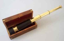 NAUTICAL BRASS SPYGLASS TELESCOPE WITH WOODEN BOX MARINE BRASS TELESCOPE