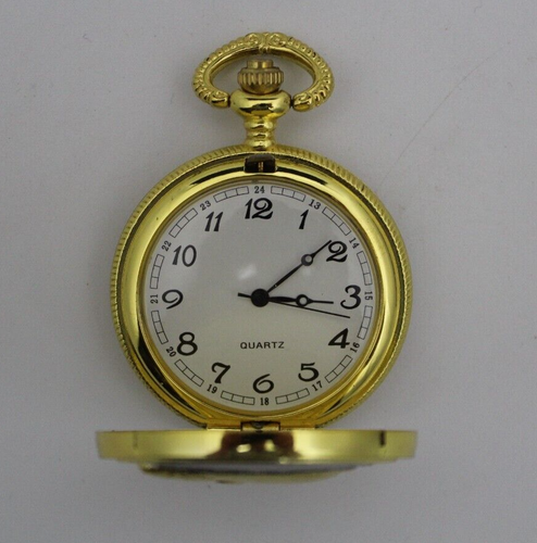 Bass Fish Themed Gilt Quartz Pocket Watch - Picture 3 of 12