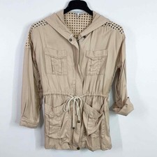 Heartloom Beige Utility Zip Front Hooded Lightweight Jacket Size Xs