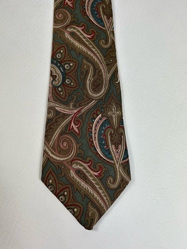 Woodward Green Paisley Silk Tie Mens Necktie USA Made Silk Imported From Italy - Picture 6 of 7