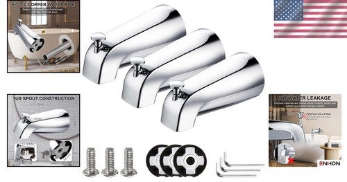 Universal Slip On Tub Spout Repair Kit with Diverter - 3 Chrome Spouts Included - Picture 2 of 9