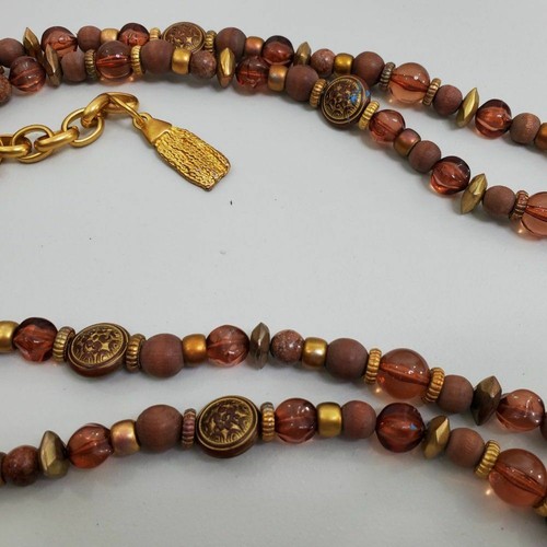 Exp Beaded Necklace Brown Brown Gold Tone Multi Strand Chunky Plastic - Picture 3 of 9