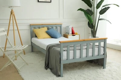 ECASA Grey Solid Wooden Bed Frame Bed With Mattress White & King Size