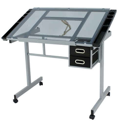 Drawing Desk Drafting Table Glass Top + Adjustable Hydraulic Salon Stool Chair - 第 8/18 張圖片