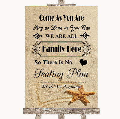 Personalisiertes Hochzeitsschild Sandstrand die ganze Familie ohne Sitzplan