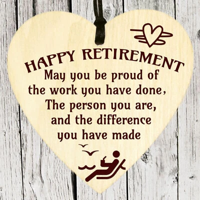 I-CONNECT Happy Retirement Gift for Him Her Colleague Goodluck Keepsake Wood Heart Plaque