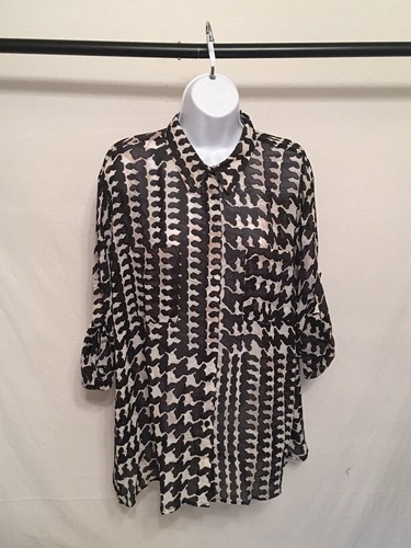 miss tina women's button shirt black/white XL 16-18 see thru - Picture 1 of 4