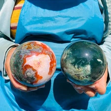 4.44LB 2pcs Natural Aquatic Plants Agate Sphere water grass Moss agate Ball