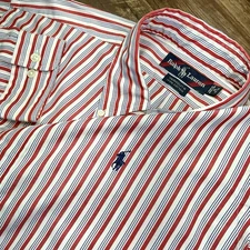 Vintage Ralph Lauren Yarmouth Shirt Men’s 16-33 Red Blue Stripe Cotton Navy Pony