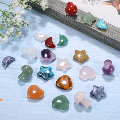 20 Pcs Crystal Stones Small Love Heart Stones Moon Mushroom Star Shape Stone - Picture 8 of 11