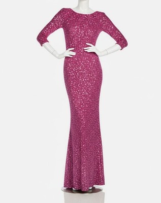 Theia Women Pink Three-Quarter Sleeve Sequin Sheath Gown Dress Size 6