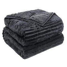 Sherpa Fleece Weighted Blanket with Ribbed 60" x 80" 15lbs Striped Dark Grey