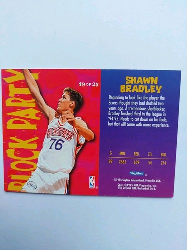 NBA - 1995-96 NBA Hoops - Shawn BRADLEY - Block Party Card#19 New Jersey Nets - Picture 2 of 2