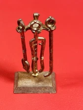 Vintage Dollhouse Miniature Mini BRASS Fireplace Tools Stand + Poker Shovel Tong
