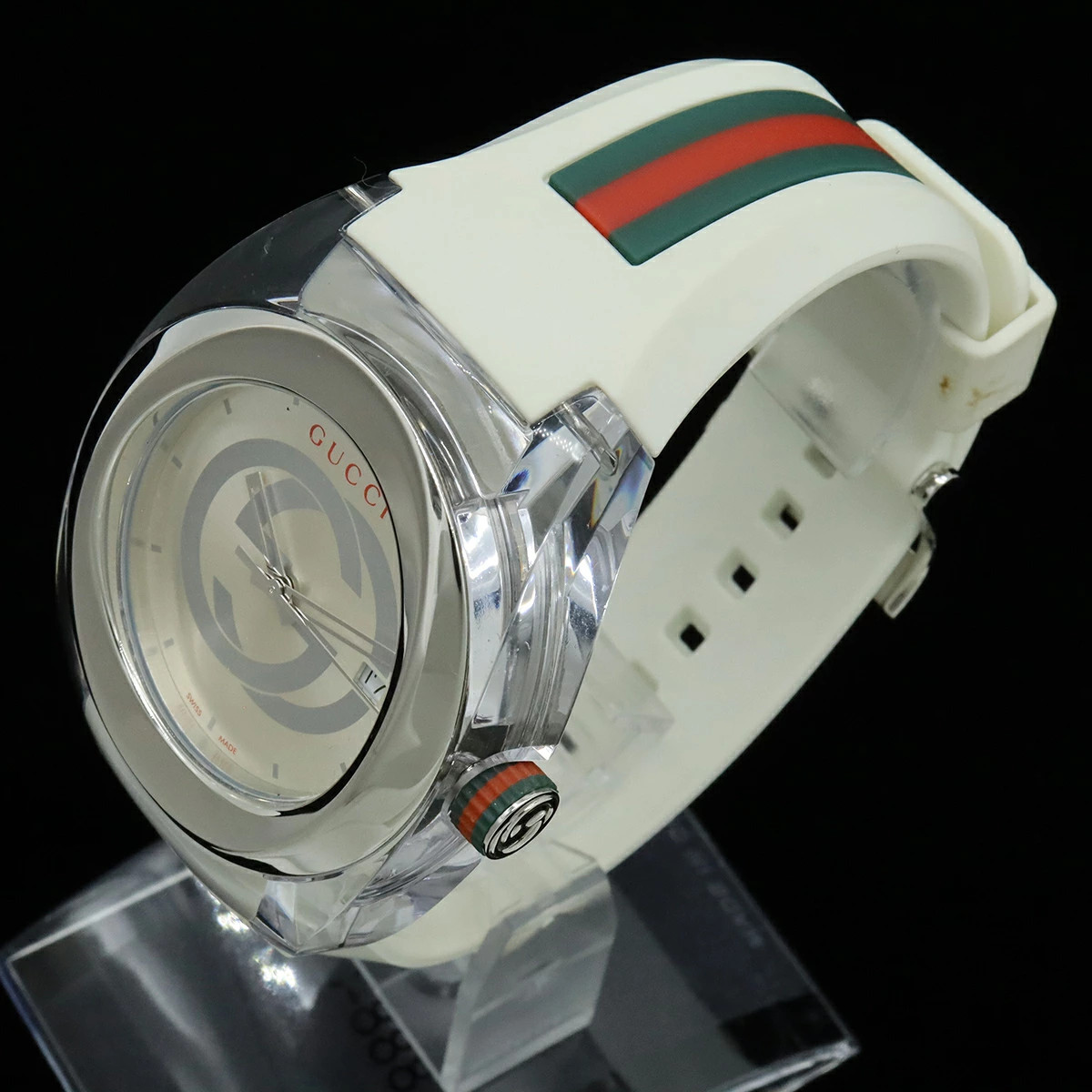 GUCCI Sync Interlocking Sherry Silver Dial SS Rub… - image 6