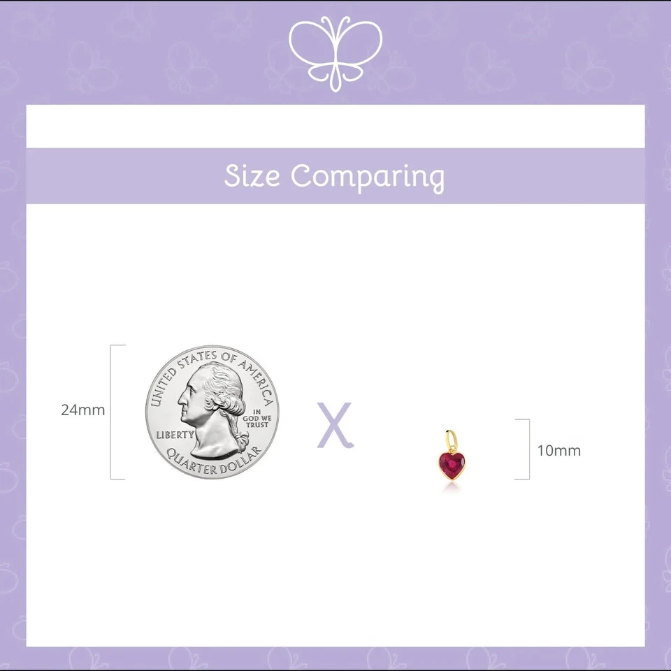 Подвеска в форме сердца из чистого золота 18 карат с красным кубическим цирконием 5,5 мм для девочек детей - Изображение 3 из 4