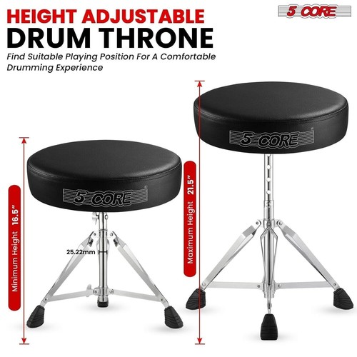 5 Core Drum Throne 3" Padded Comfortable Guitar Stool Adjustable Drummer Chair - Picture 7 of 12